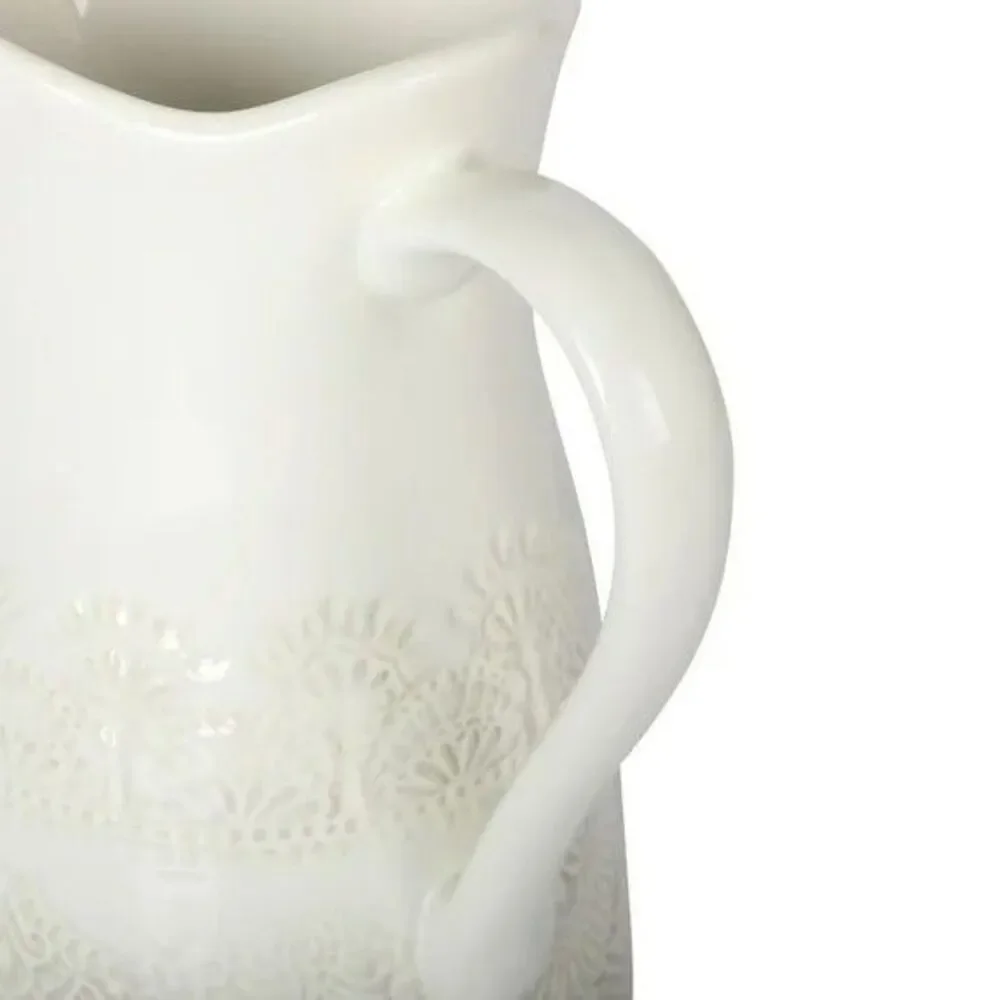 Pioneer Woman Vintage Lace Linen 9 inch White Ceramic Pitcher New